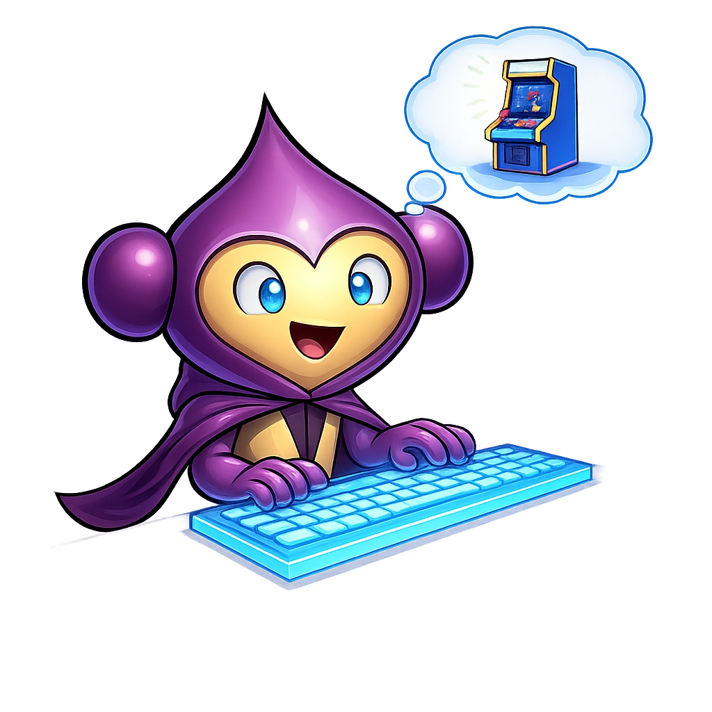 A Phaser mascot dreaming up a game
