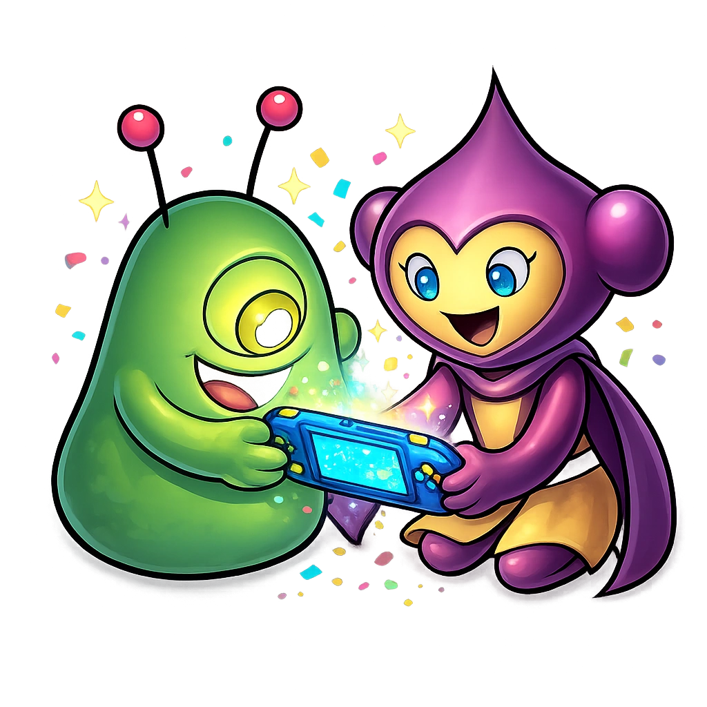 Mascots happily playing the finished game